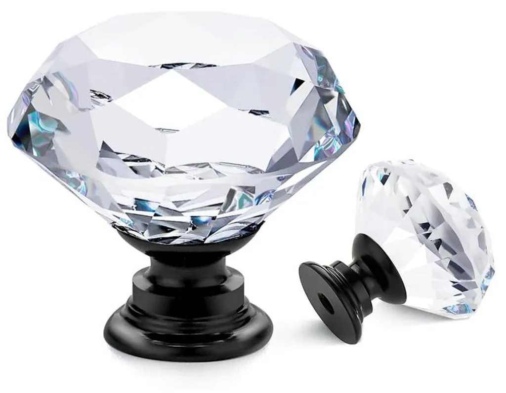 Poignée de Meuble Design Diamant en Verre Transparent Lot de 10pcs