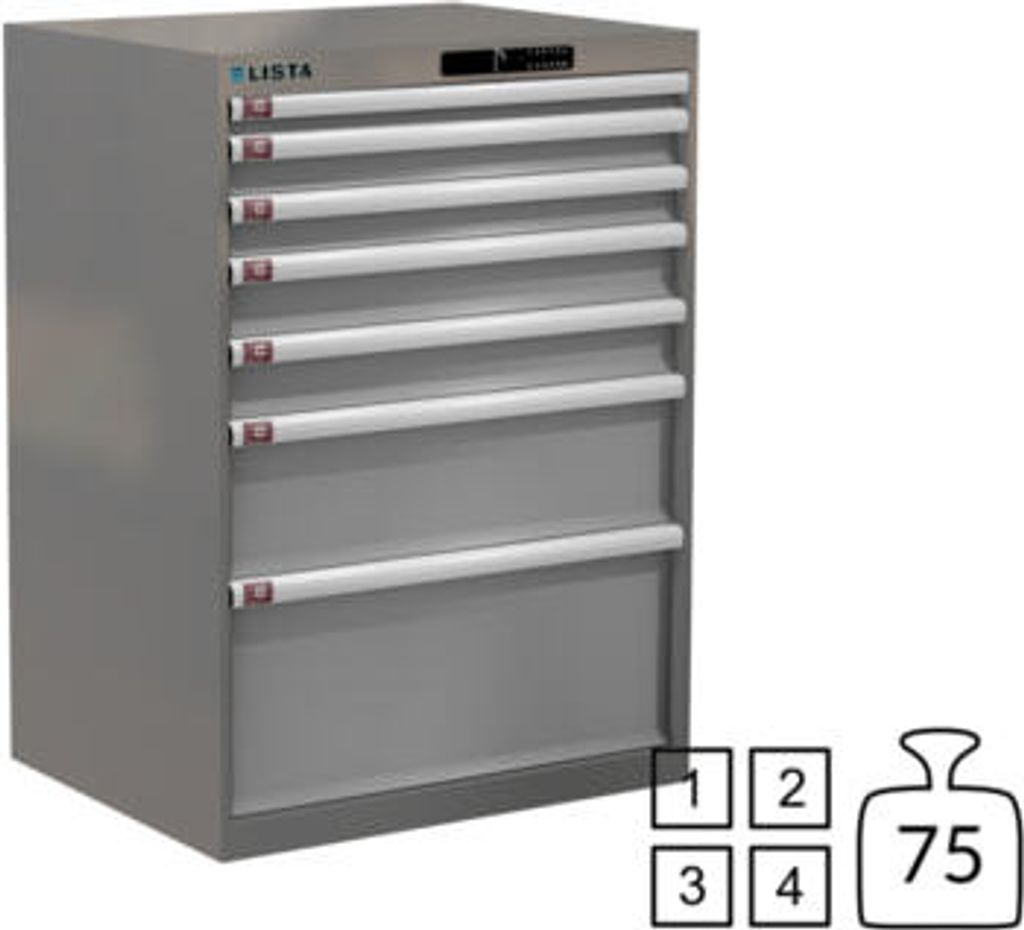 Lista Schubladenschrank - 78.581.521 - 1.000x717x572 mm (HxBxT) - 7 Schubladen - 75 kg - Code Lock - NCS S 6502-B/RAL 7035