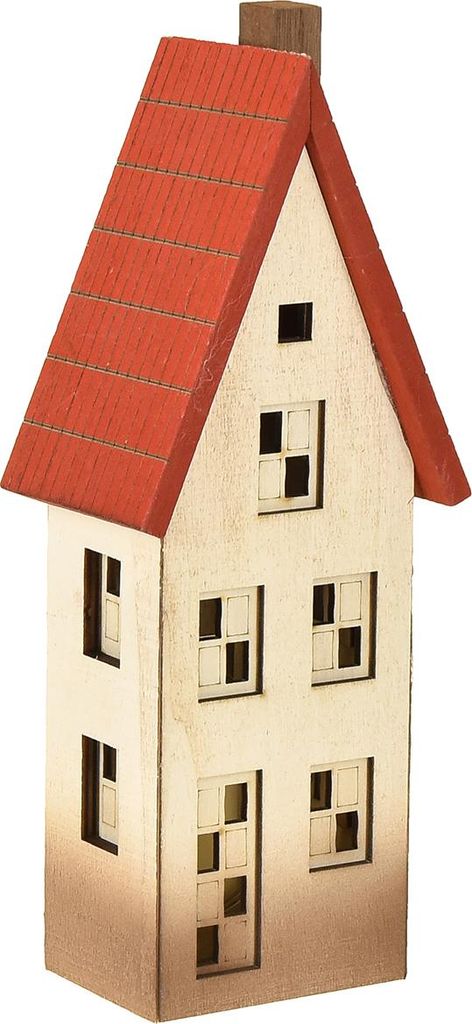 Holz Lichthaus Deko Natur Rot Batteriebetrieb 8,5x6,5x22cm