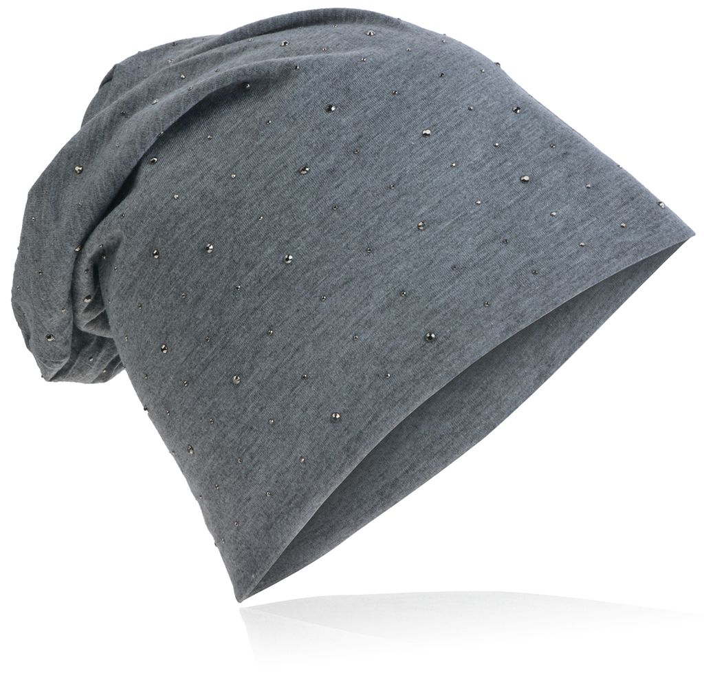 Beanie Muetze Strass Nieten Dunkelgrau Produktbild 