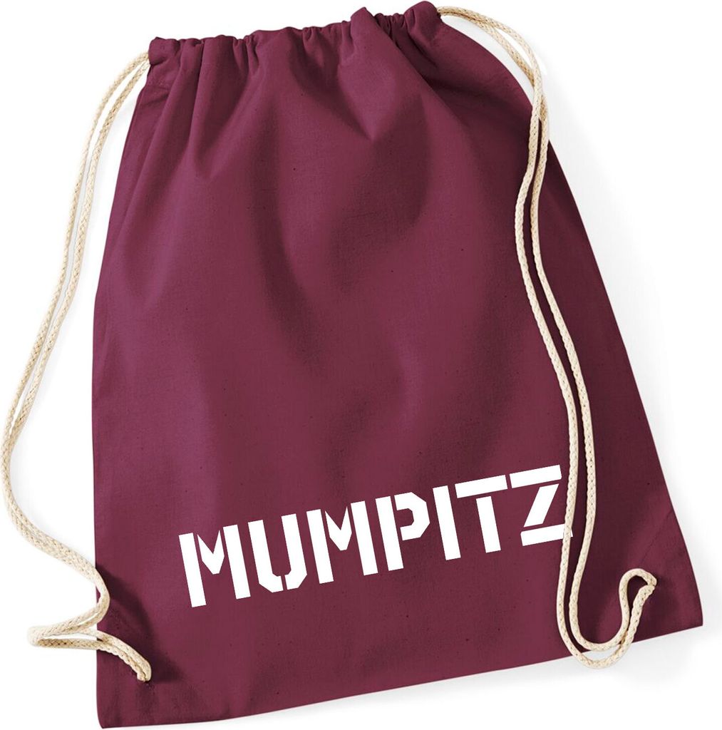 Huuraa Turnbeutel Mumpitz Schriftzug 12 Liter Burgundy Baumwolle Rucksack Geschenkidee