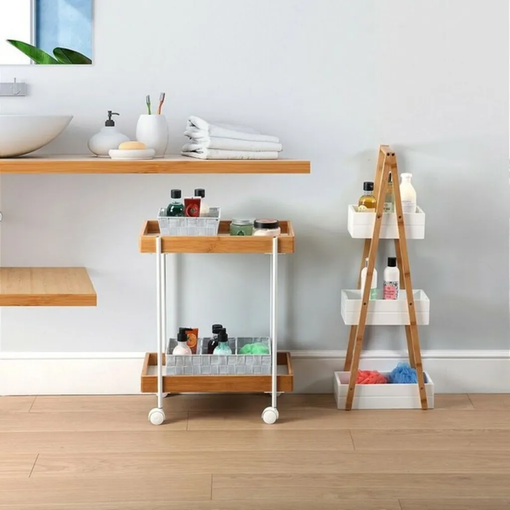 Solution Anti-Désordre : Étagère Salle de Bain Bambou Compacte 3 Étages - 3