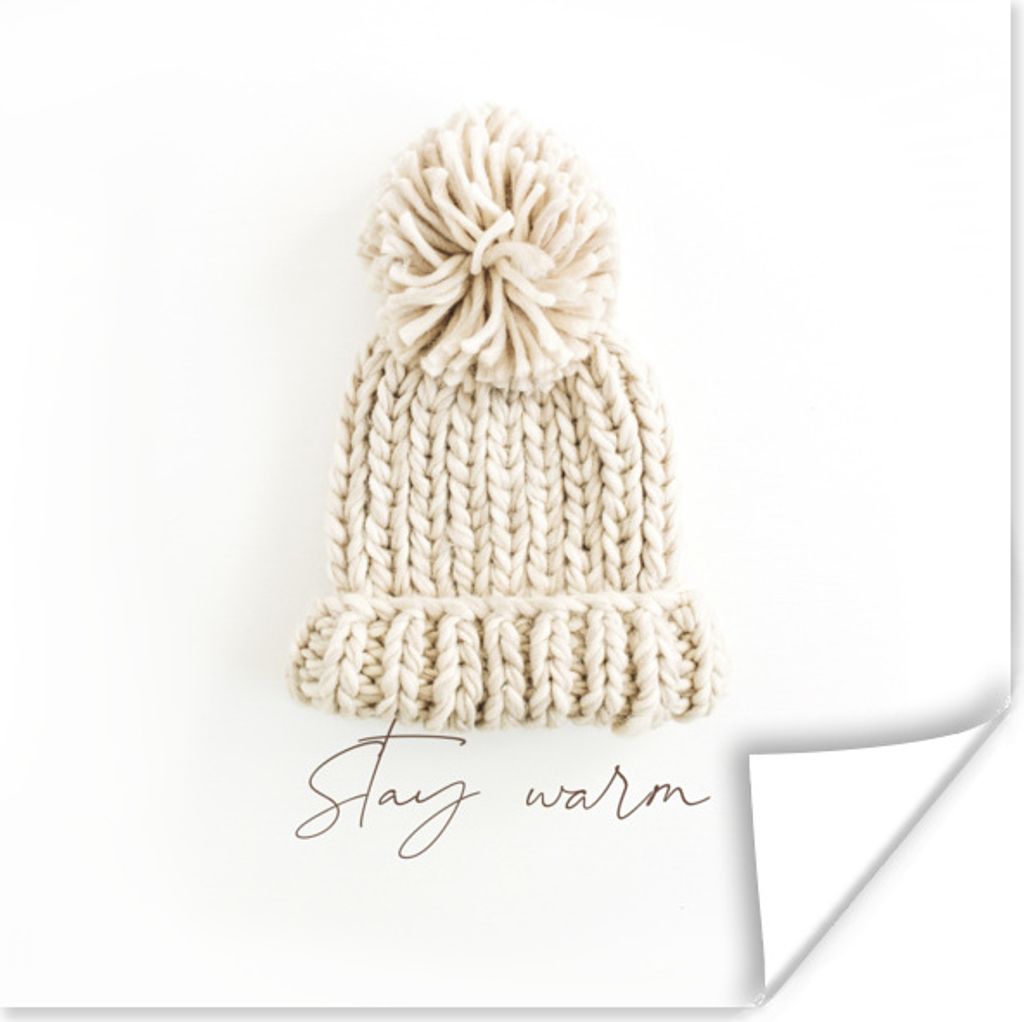 MuchoWow Poster Mütze - Winter - Weiß 50x50 cm - Wohnzimmerdekoration