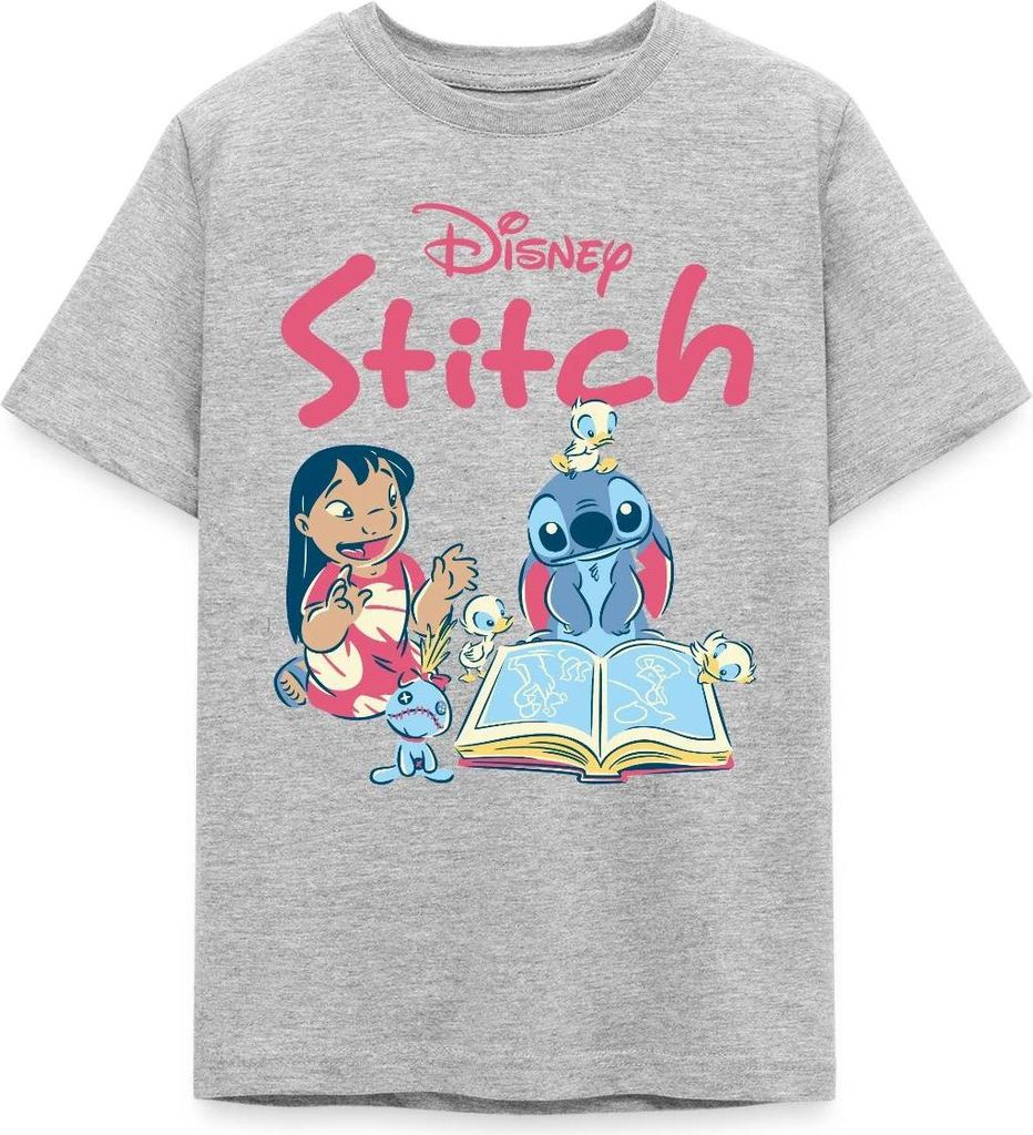Lilo & Stitch Mit Buch Teenager T-Shirt, 152/164 (12-14 Jahre), Grau meliert