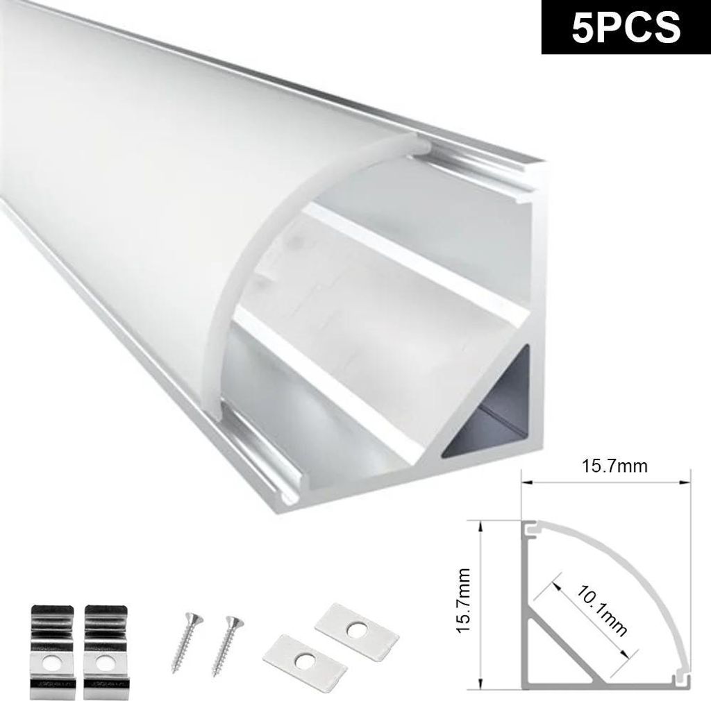 Aluminiumprofil für LED-Streifen/LED-Band - Kanalprofil - 1 m - 5 Stück - PC-Abdeckung/Diffusor - Für 5050/2835 - Hellgrau