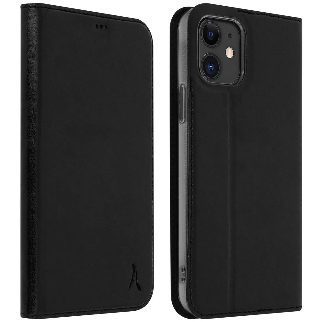 Akashi, Akashi Klappetui mit Fach und Standfunktion für Apple iPhone 12 Mini, Schwarz