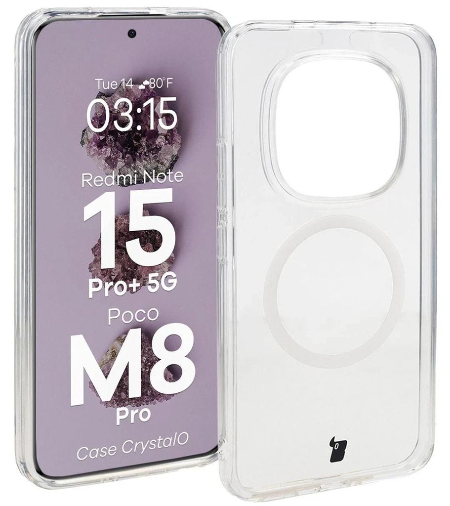 Handyhülle mit Magnetring für Xiaomi Redmi Note 15 Pro Plus 5G / Poco M8 Pro, Bizon Case CrystalO, Transparent