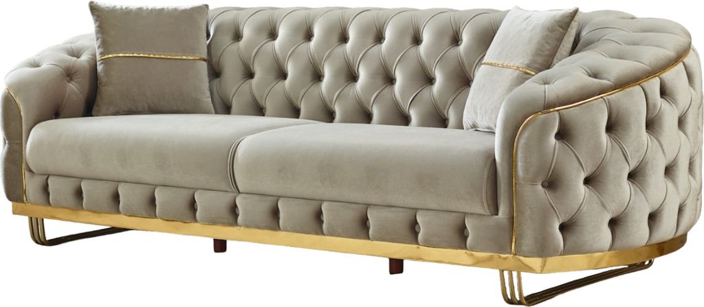Villa Möbel Sofa Fairy Beige 2-Sitzer Handmade, pflegeleichter Mikrofaser Samtstoff, inkl. Kissen