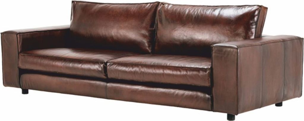 Casa Padrino Luxus Leder Sofa Dunkelbraun / Schwarz 205 cm - Echtleder Möbel