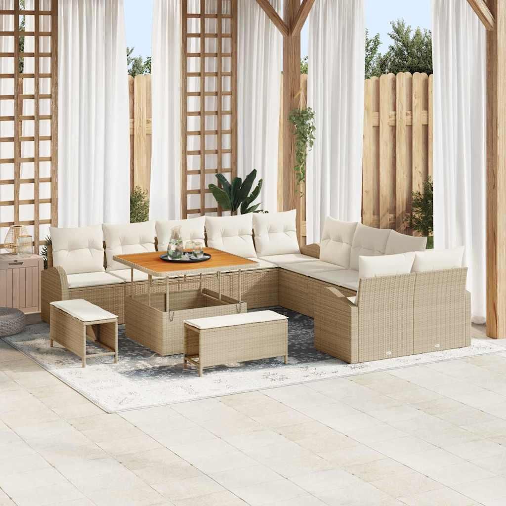 Maison Exclusive - Gartensofa-set mit Kissen 13 pcs Beige Poly-Rattan