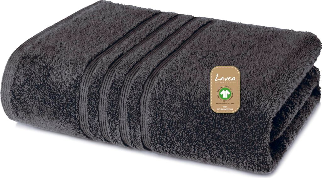 Lavea Handtuch 50x100 cm, Sporthandtuch und Fitness-Handtuch, Bali, saugstarkes Frottee, 100% GOTS Baumwolle, Premium Frottier, Anthrazit