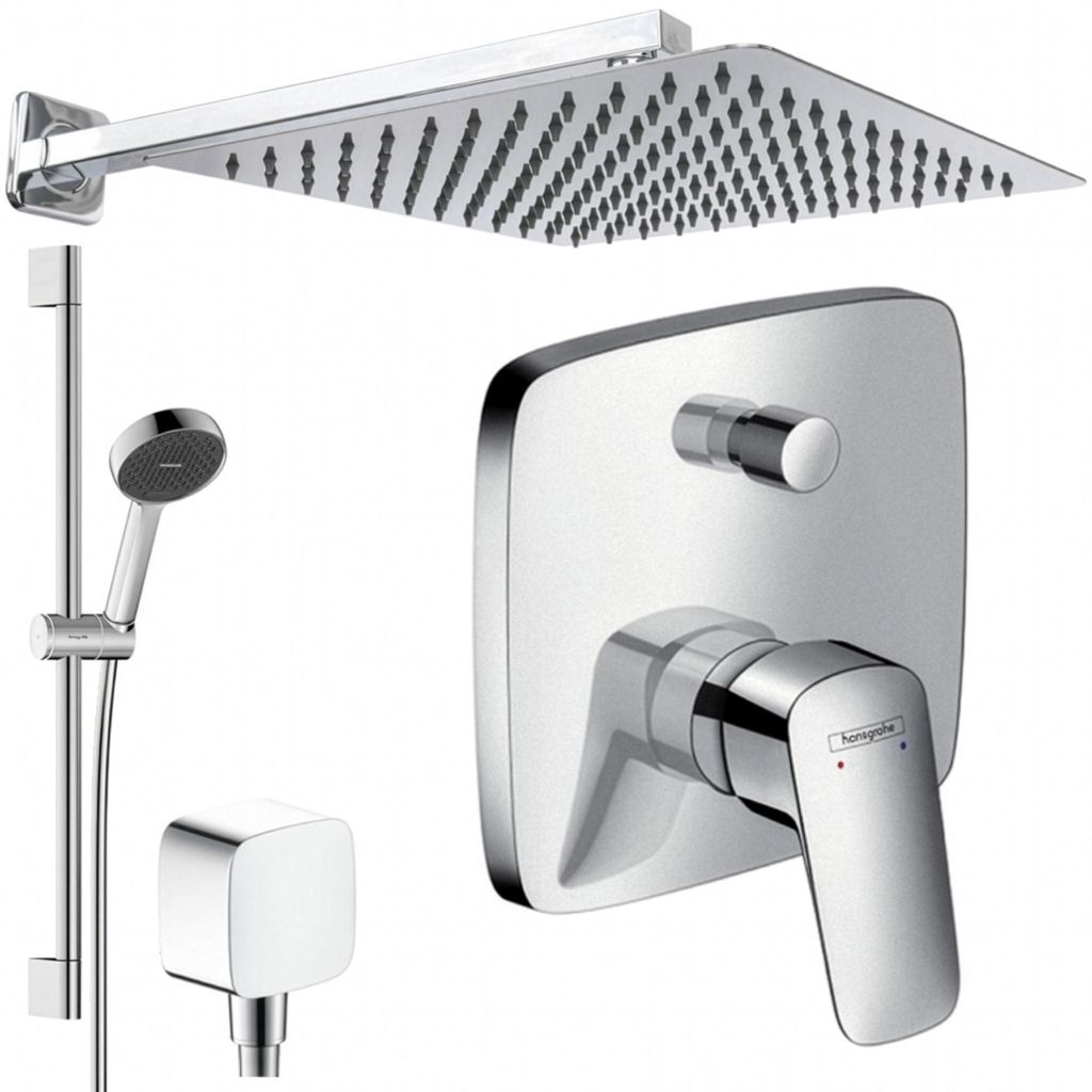 Hansgrohe und Jowi Unterputz Duschsystem mit Kopfbrause, Logis Duscharmatur, 650mm Brausestange, OHNE iBox