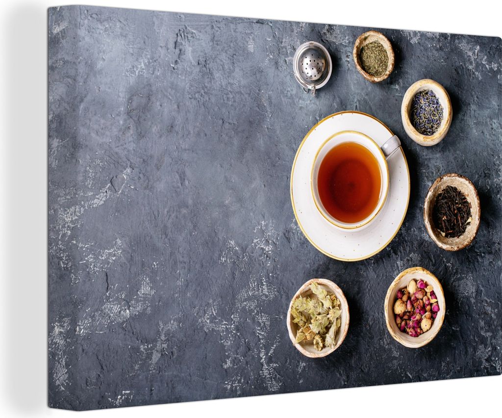 OneMillionCanvasses - Leinwandbilder - 150x100 cm, Tee - Kräuter - Gewürze - Küche, Wandbilder Kunstdruck Wanddekoration - Foto auf Leinwand -...