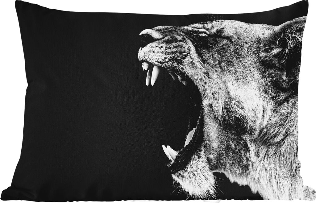 MuchoWow Outdoor Kissen - Tiere - Löwe - Schwarz - Weiß - Porträt - 60x40 cm - Wetterfest - Lounge Kissen - Zierkissen - Kissen für Innenräume