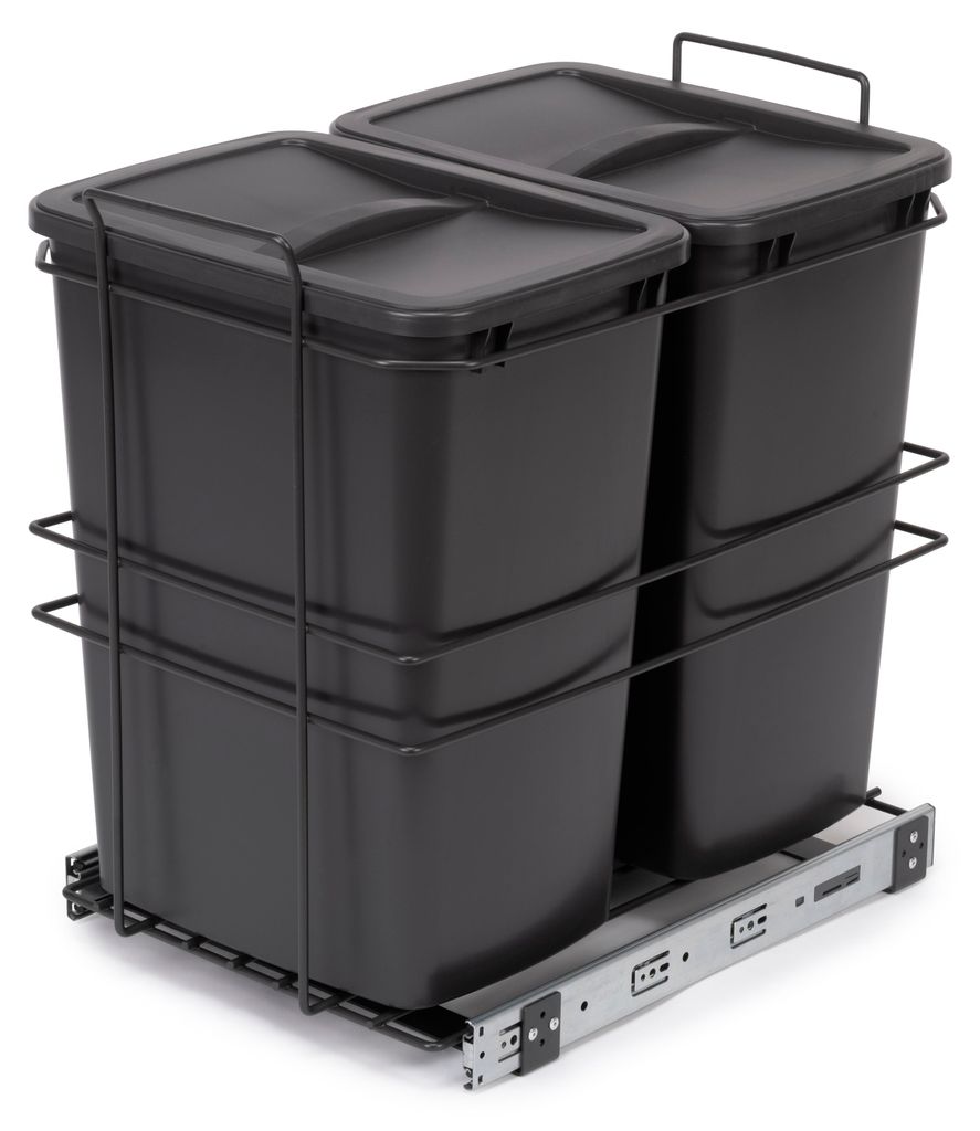 Emuca Recycle Recyclingbehälter für Bodenmontage und manuellen Auszug in Küchenzeile, 2x35 Liter, Kunststoff anthrazitgrau