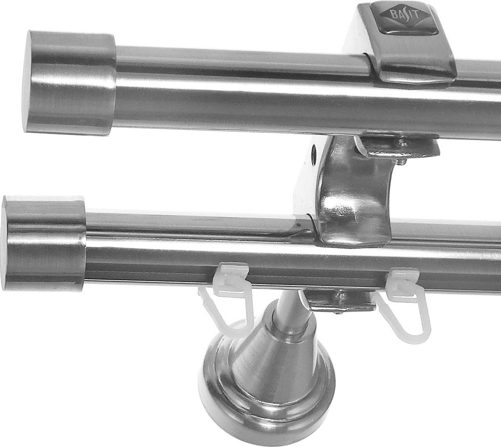 Rohr + Innenlauf Gardinenstange Ø 20mm Edelstahl Look 2-läufig Wandträger H60 RI