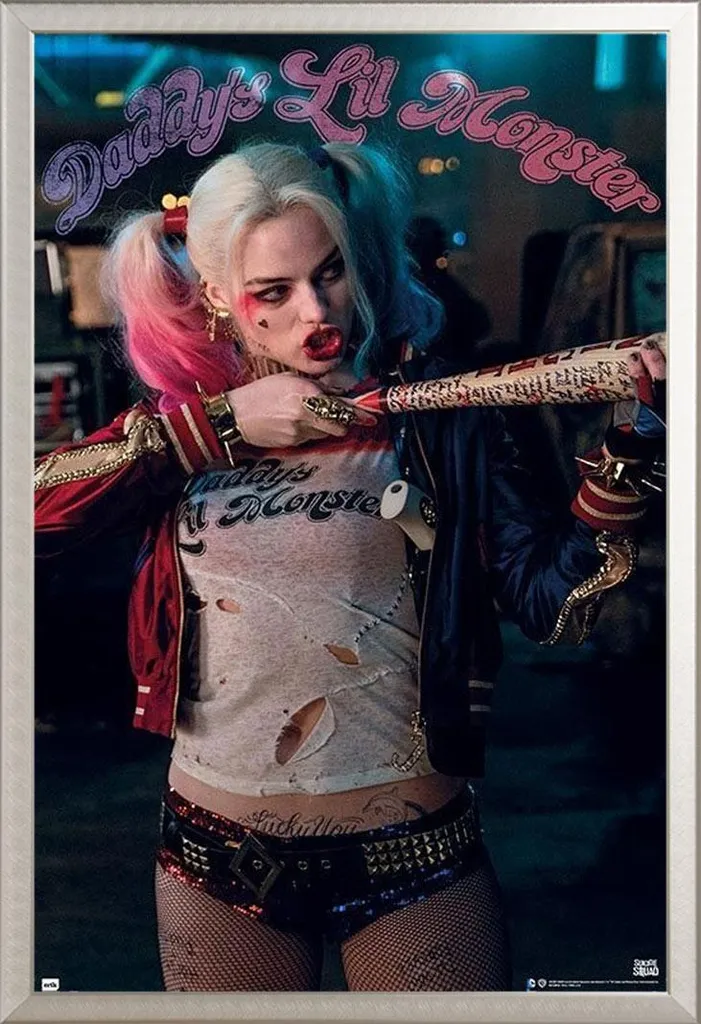 Poster Harley Quinn Encadré Shinsuke : Protection Acrylique et Alu Argent