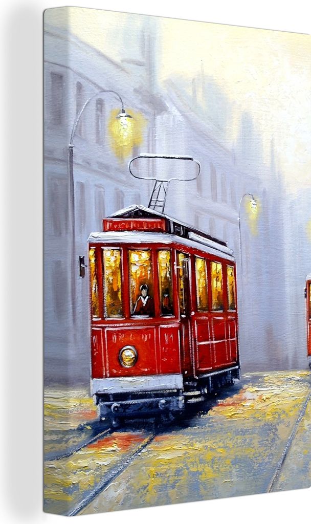 OneMillionCanvasses - Leinwandbilder - 90x140 cm, Gemälde - Straßenbahn - Stadt - Öl, Wandbilder Kunstdruck Wanddekoration - Foto auf Leinwand...