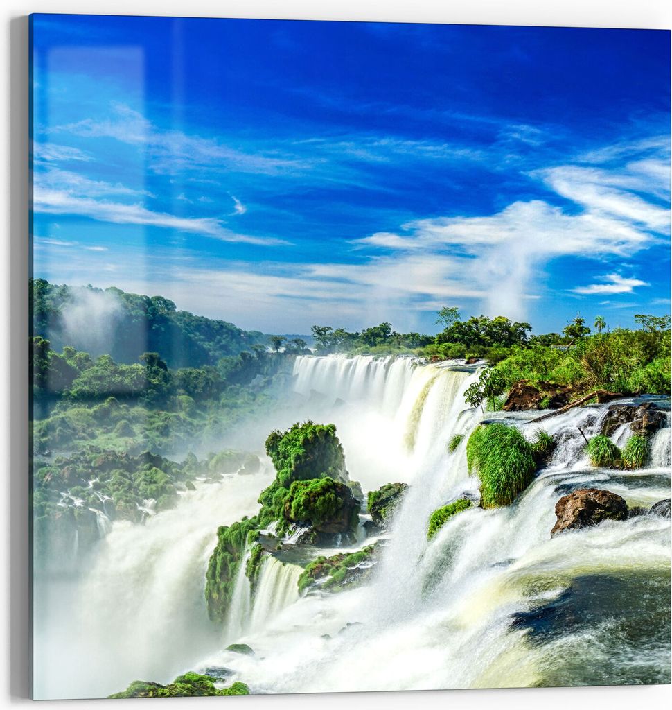 DEQORI Glasbild Echtglas 30x30 cm 'Imposante Wasserfälle' Wandbild Bild modern Deko