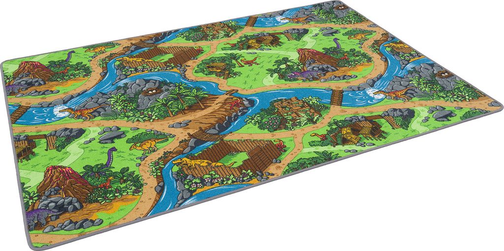 Straßenteppich Beidseitig Kinder Spielteppiche, Größe:140x200 cm, Design:Fun Town Dinowelt