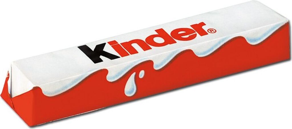 A single Kinder chocolate bar on a white background.