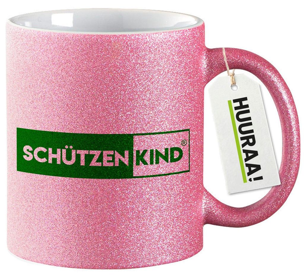Huuraa Glitzertasse Schützenkind Modern 330ml Pink Keramik Kaffeebecher Geschenkidee