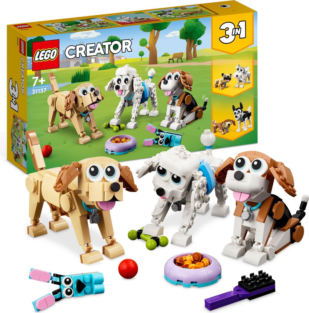 LEGO 31137 Creator 3in1 Niedliche Hunde Set mit Dackel-, Mops-, Pudel-Tierfiguren und mehr, Spielzeug für Kinder ab 7 Jahren, Geschenk für Hundel...