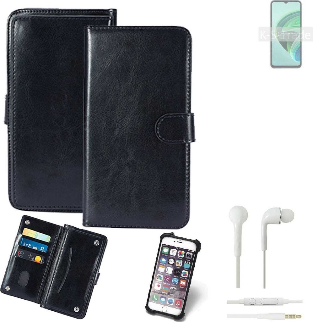 K-S-Trade 360° Hülle kompatibel mit Xiaomi Redmi 10 5G inkl. Headphones schwarz Kunstleder Case BookCase WalletCase Kunstlederederhülle