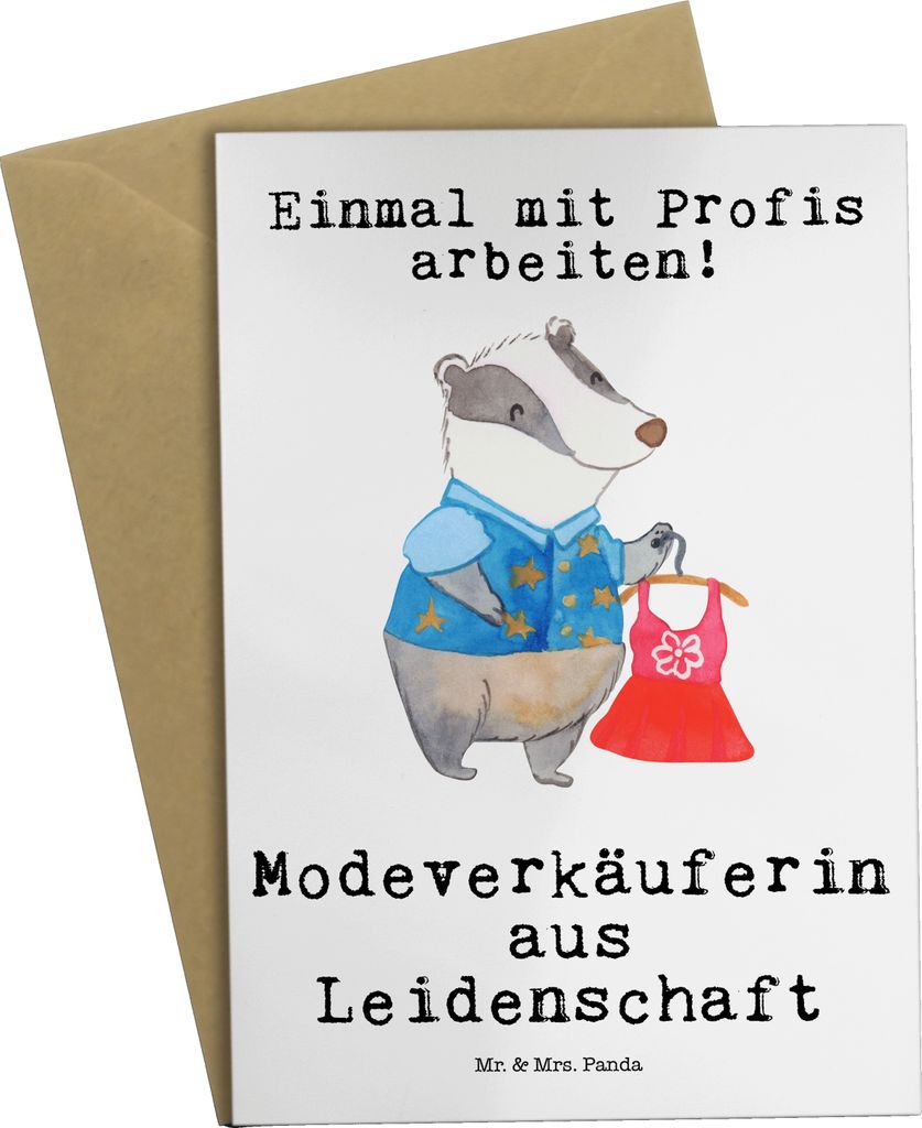 Mr. & Mrs. Panda Glückwunschkarte Modeverkäuferin Leidenschaft - Weiß - Geschenk, hochzeitskarten, einladungskarten, Verkäuferin, Grußkarte, F...