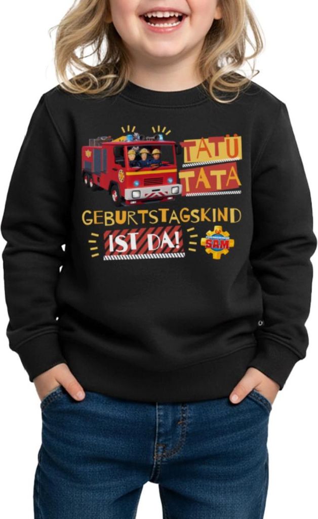 Spreadshirt Feuerwehrmann Sam Tatü Tata Geburtstagskind Kinder/Teenager Premium Pullover, 134/140 (8 Jahre), Schwarz