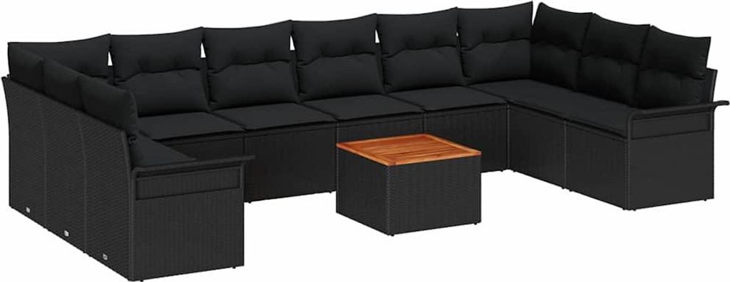 Gartensofa-set mit Kissen 11 pcs Schwarz Poly-Rattan