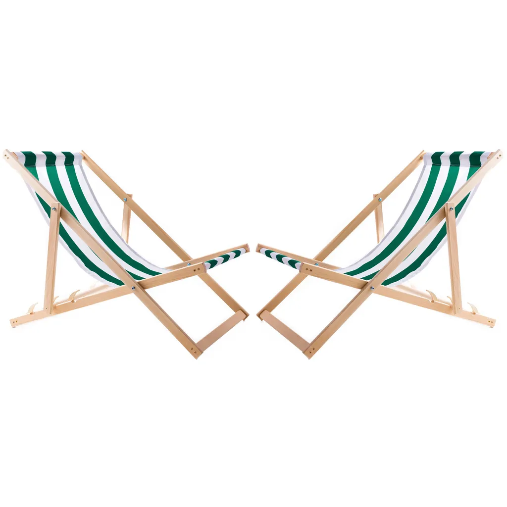 Set 2 Sedie da Giardino in Legno Pieghevoli - Righe Verdi Classiche