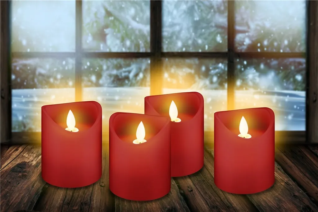 Goobay 77749 Set 4 Candele LED Cera Rossa con Timer e Stoppino 3D - 7