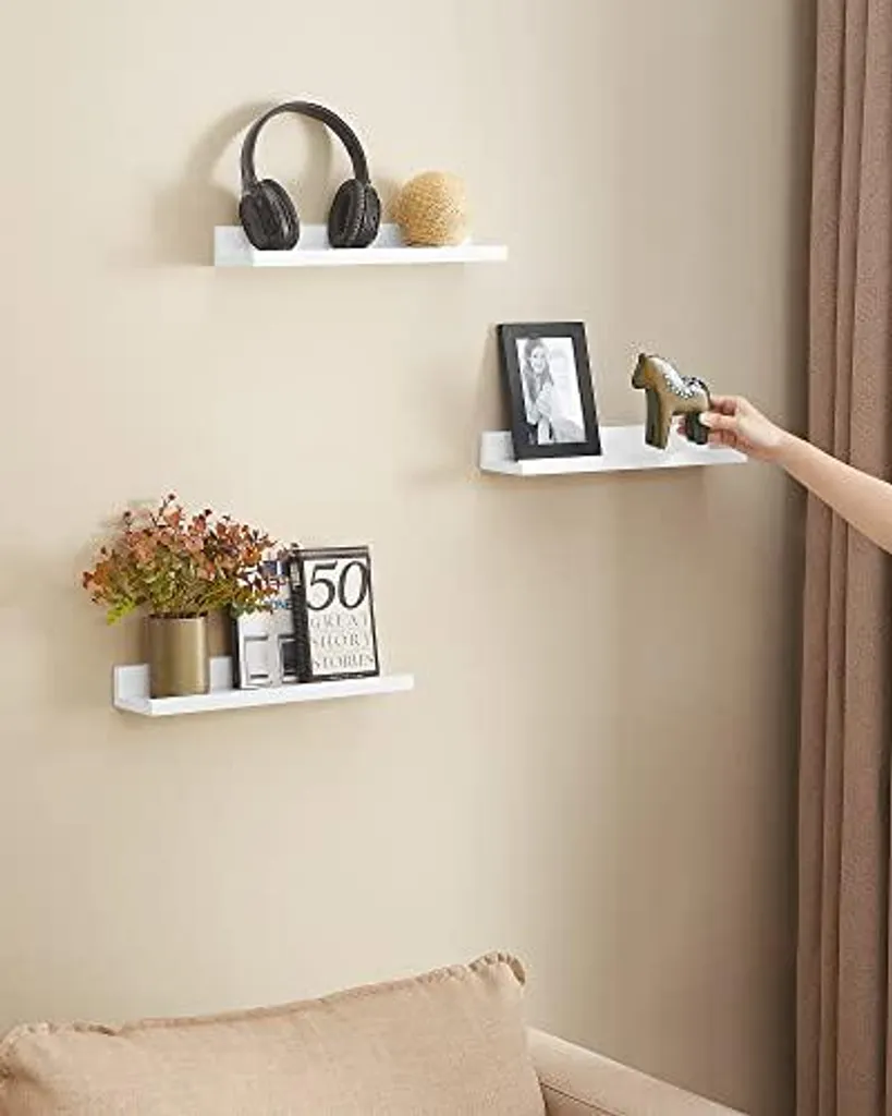 Étagères murales en MDF durable blanches kit de 3 tablettes design - 6