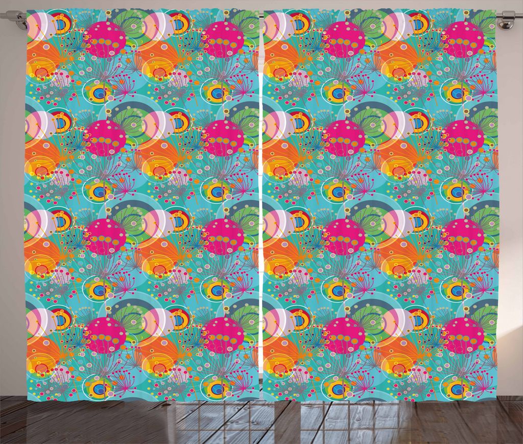 ABAKUHAUS Blumen Rustikaler Gardine, Löwenzahn Vibrant Frühling, Schlafzimmer Kräuselband Vorhang mit Schlaufen und Haken, 280 x 225 cm, Mehrfarbig