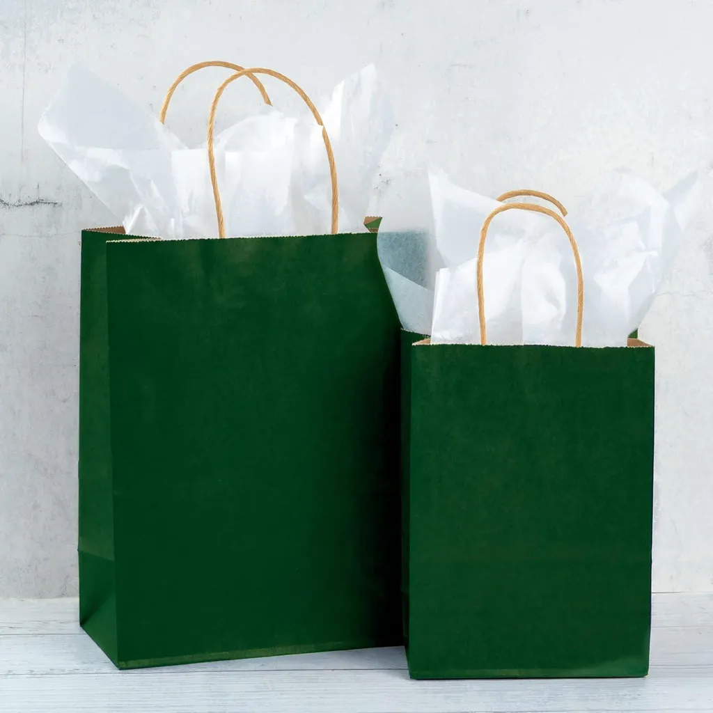 Sacs Cadeaux Verts 15x8x21 cm : Emballage Robuste et Écologique pour Fêtes