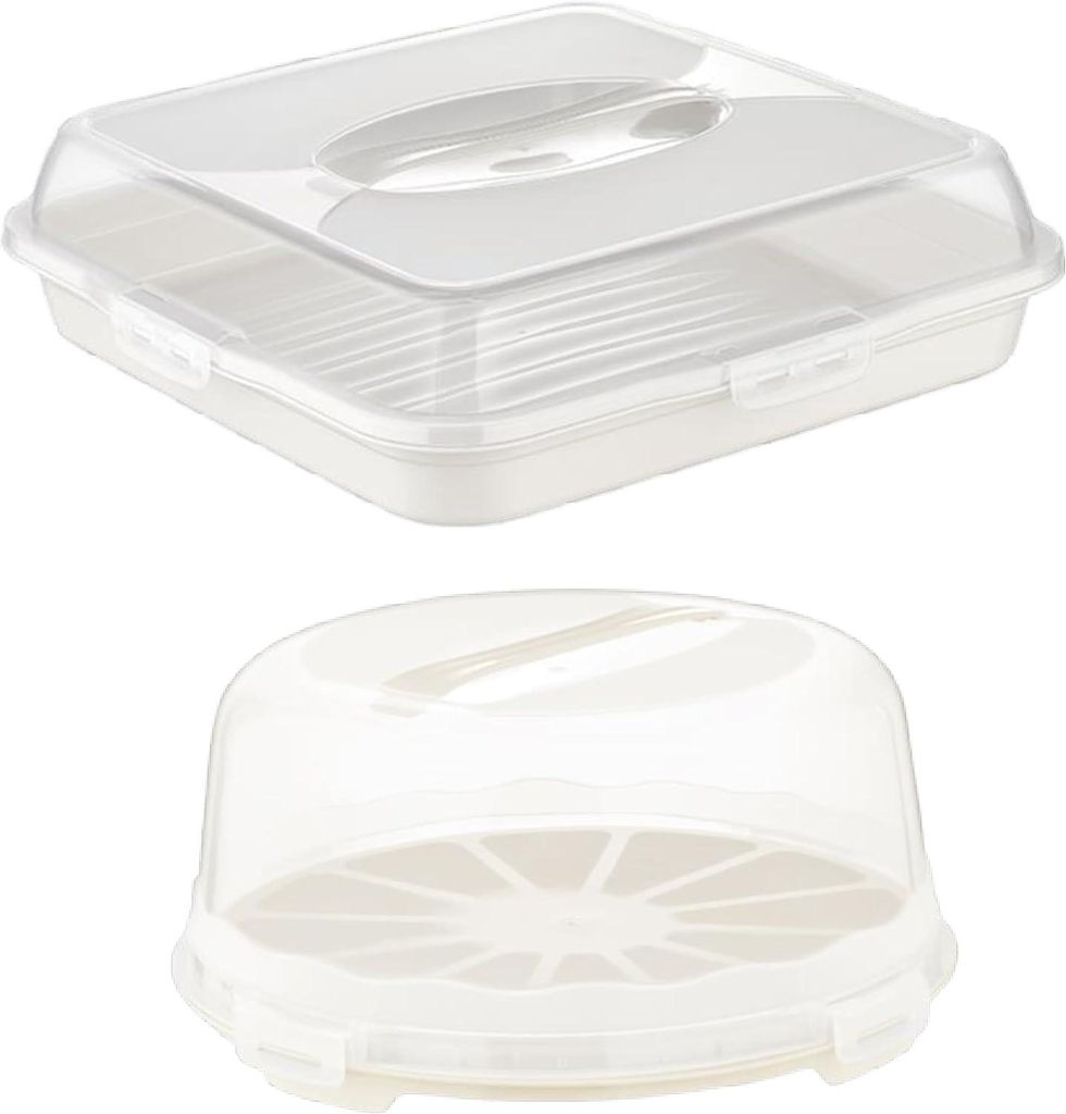 BORNOVA Set für Kuchen- & Tortentransport – Runde & Rechteckige Kuchendosen – Tortenboxen, Aufbewahrungsboxen, BPA-frei, Gebäckbehälter (Creme)
