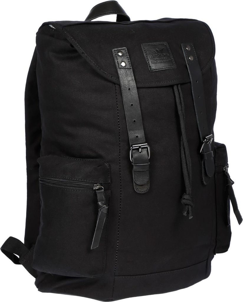 Herren Damen Rucksack Canvas Leder Laptop 17 Zoll Fach Uni Arbeit Schule Schwarz