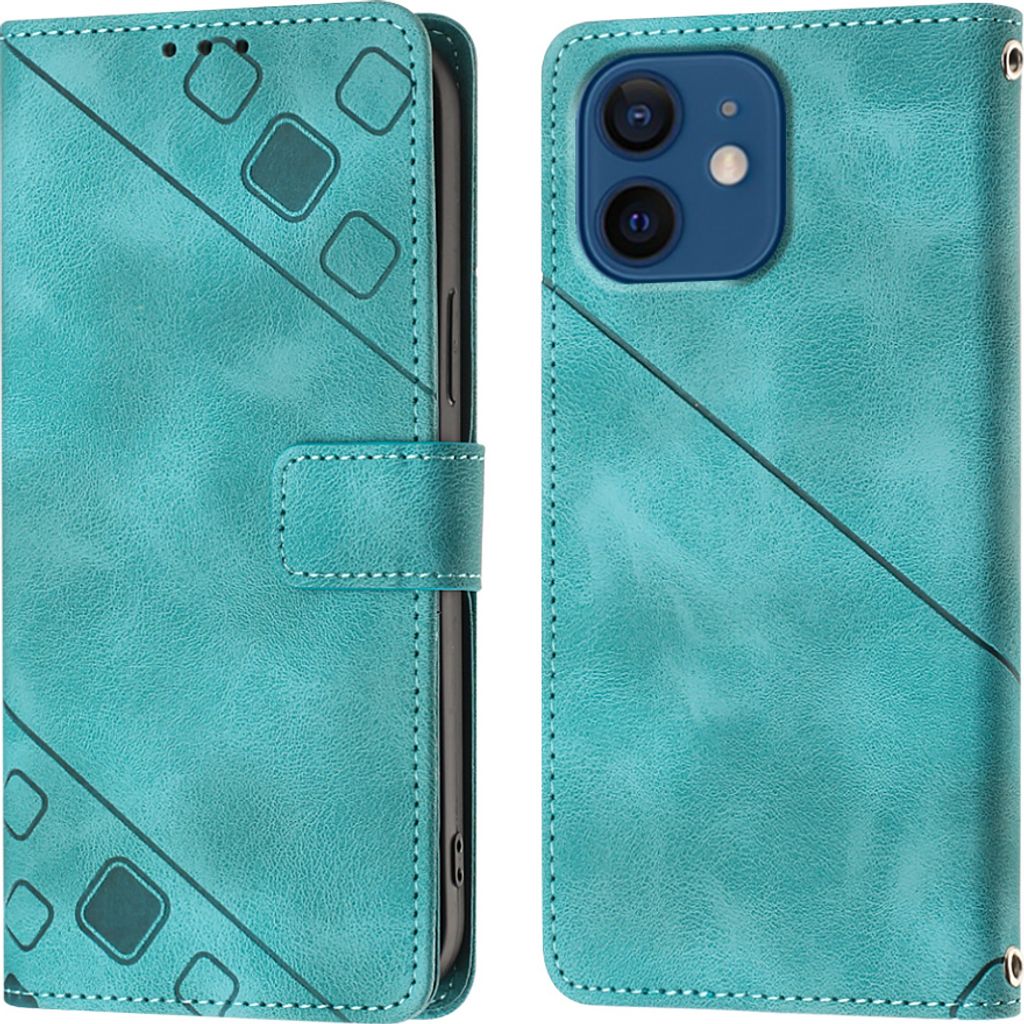 Hülle für iPhone 12 / 12 Pro Prägung Flip Leder Brieftasche Schutzhülle mit Ständer Grün
