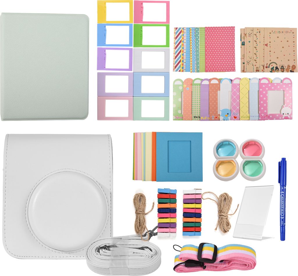 Sofortbildkamera-Zubehoerpaket als Ersatz fuer Fujifilm instax mini 12 mit Kameratasche/Kameragurt/Fotoalbum/Fotoclips/Bilderrahmen/Aufklebern/Stif...