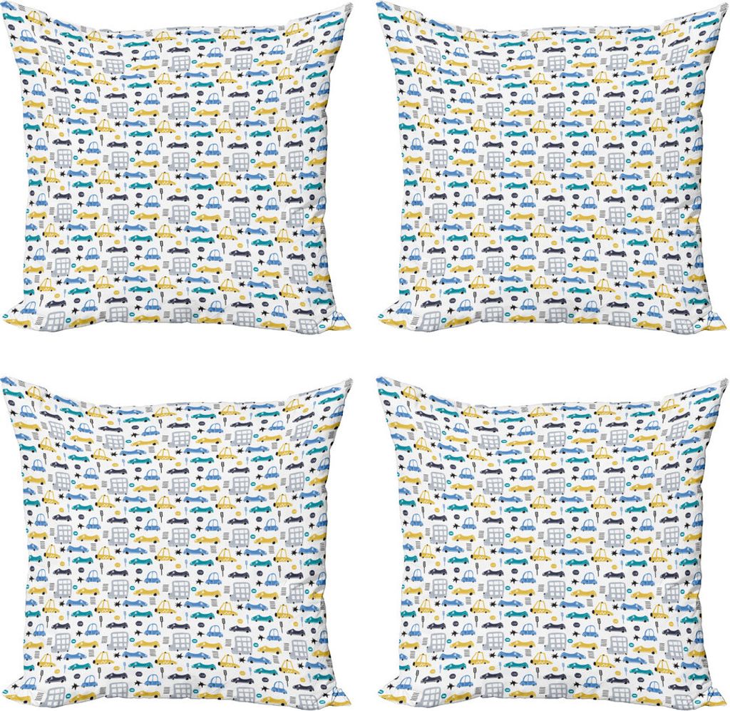 ABAKUHAUS Der Verkehr Kissenbezug Set (4 Stück), Childish Wagen-Muster, Moderner Doppelseitiger Digitaldruck, 40 cm x 40 cm, Mehrfarbig