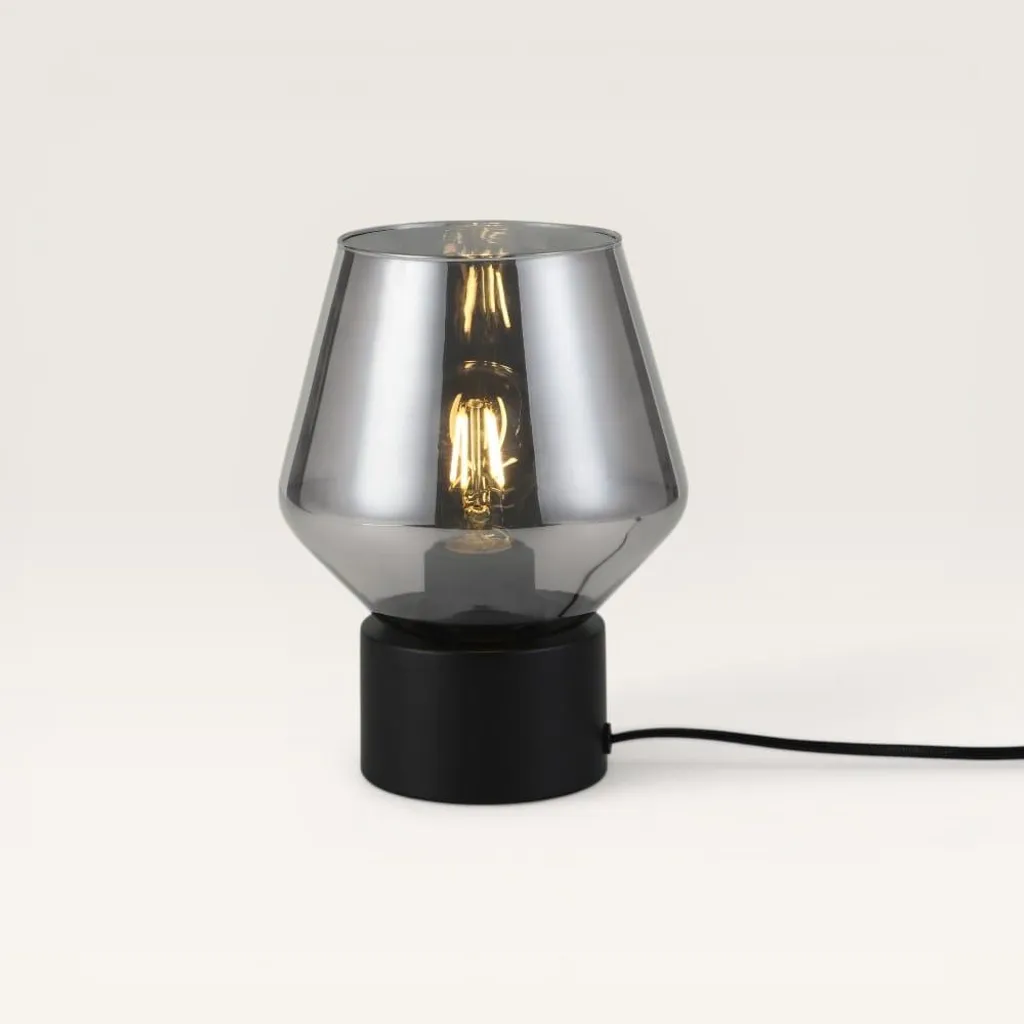 LUSENZ Aureta Lampe de Table en Verre Fumé et Métal Noir E27 IP20