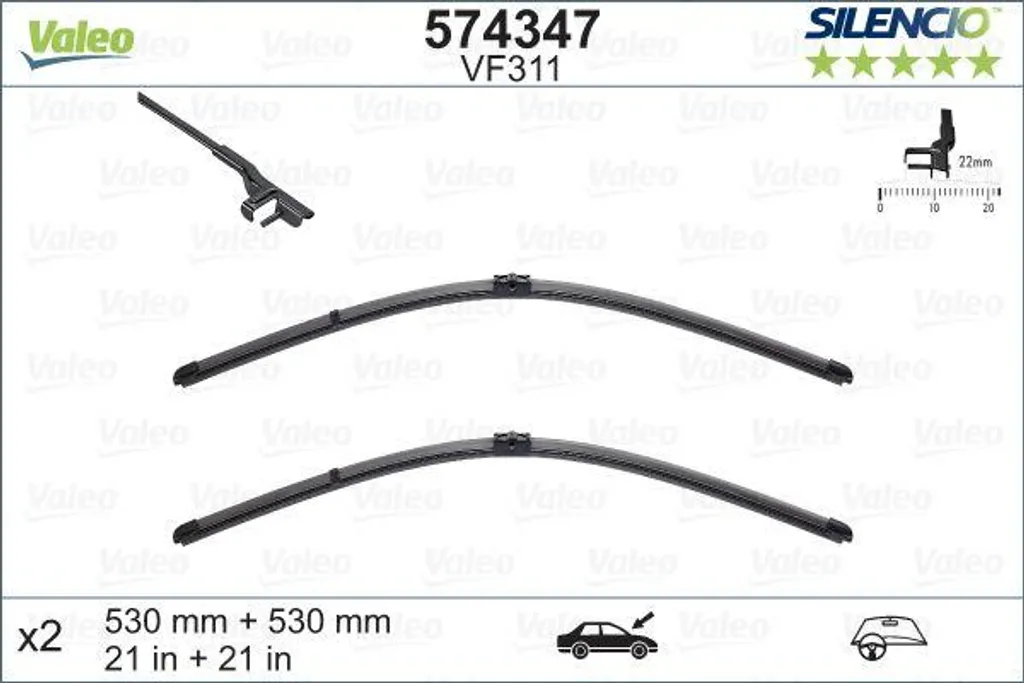 Balai d'essuie-glace plat Valeo 574347 pour pare-brise de Audi TT Coupé