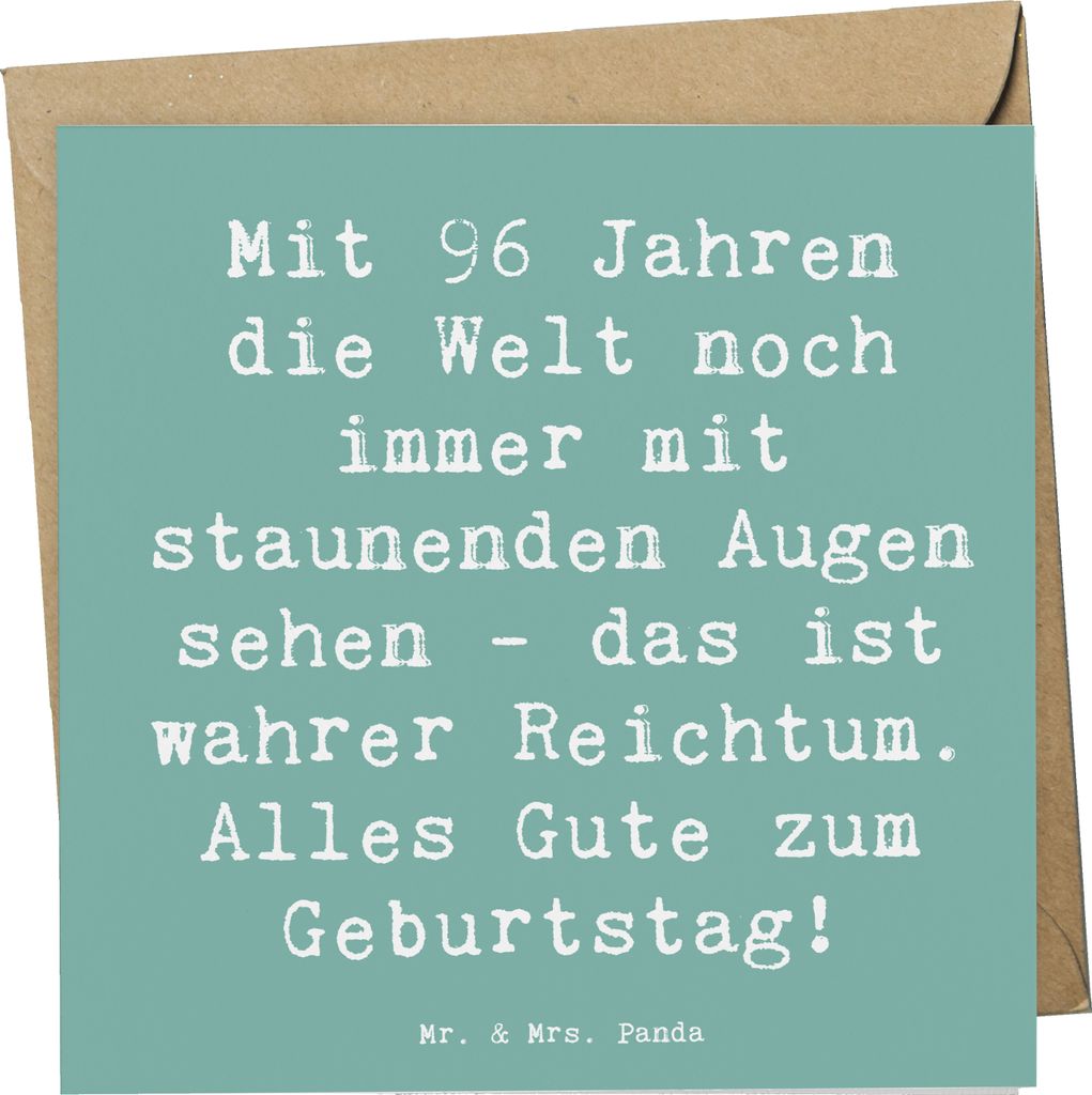 Mr. & Mrs. Panda Klappkarte Spruch 96. Geburtstag Freude - Meeresbrise - Geschenk, Happy Birthday, wahrer Reichtum, Glückwunschkarte, Erinnerungen...