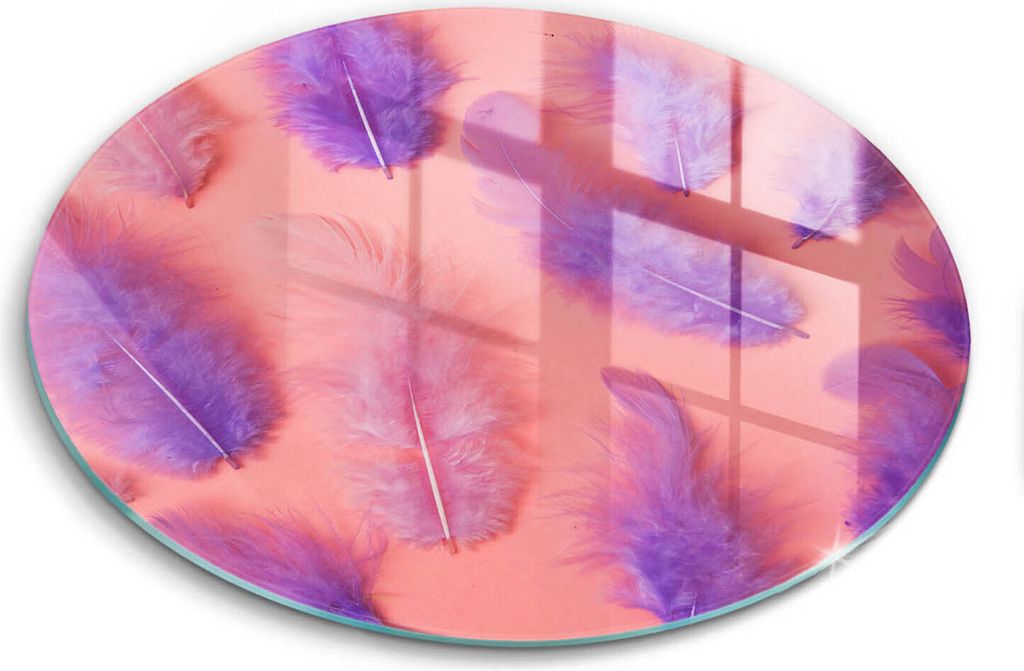 Glasschneideplatte - Herdabdeckplatte - fi30 cm -Schneidebrett - Spritzschutz - Flauschige Federn