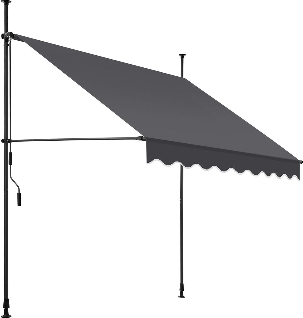 A gray awning extended from a support structure.