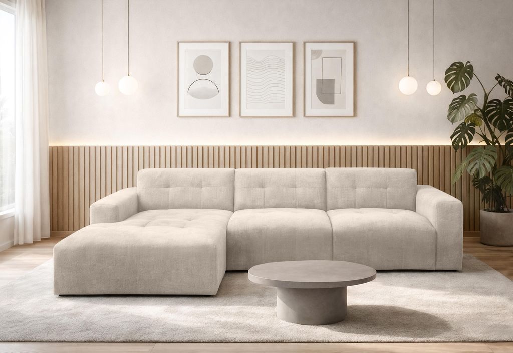 AX LIVING Canapé en L Corlu, couleur creme, pour salon, 310 Image du produit 