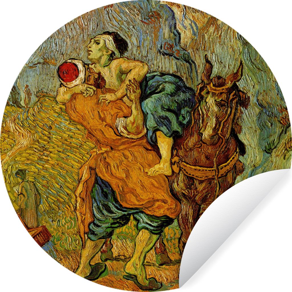 MuchoWow Runde Wandtattoo - Wandsticker Tapete Aufkleber Der barmherzige Samariter - Vincent van Gogh Ø 100 cm Selbstklebend und Repositionierba...