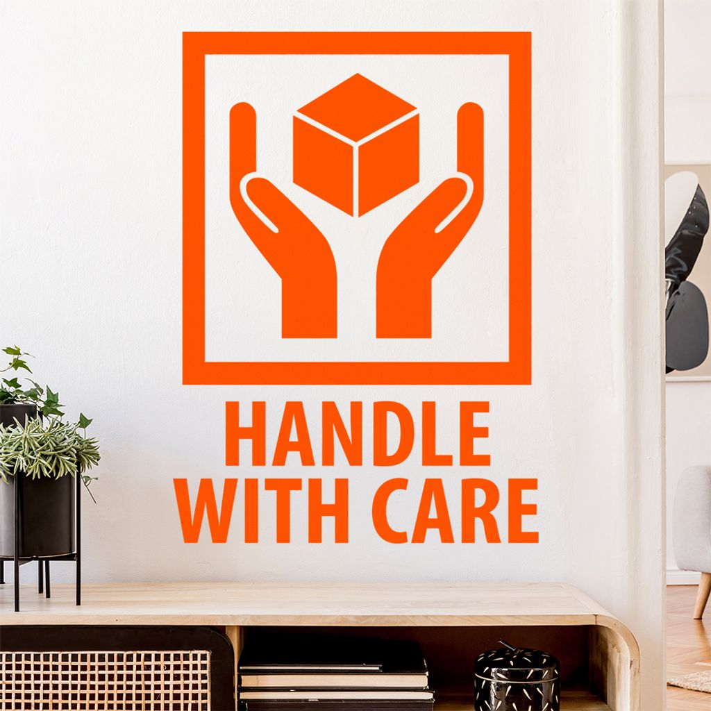Handle with care Paket Wandtattoo Wandaufkleber Wall Sticker - Dekoration, Küche, Wohnzimmer, Schlafzimmer, Badezimmer