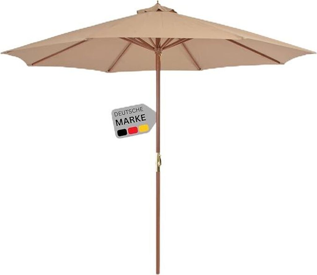 DELUKE Sonnenschirm aus Holz ANNA Taupe | HxB 258x300cm | Sonnenschirm 300 cm Kurbelschirm Standschirm Sonnenschutz Gartenschirm Balkonschirm kla...